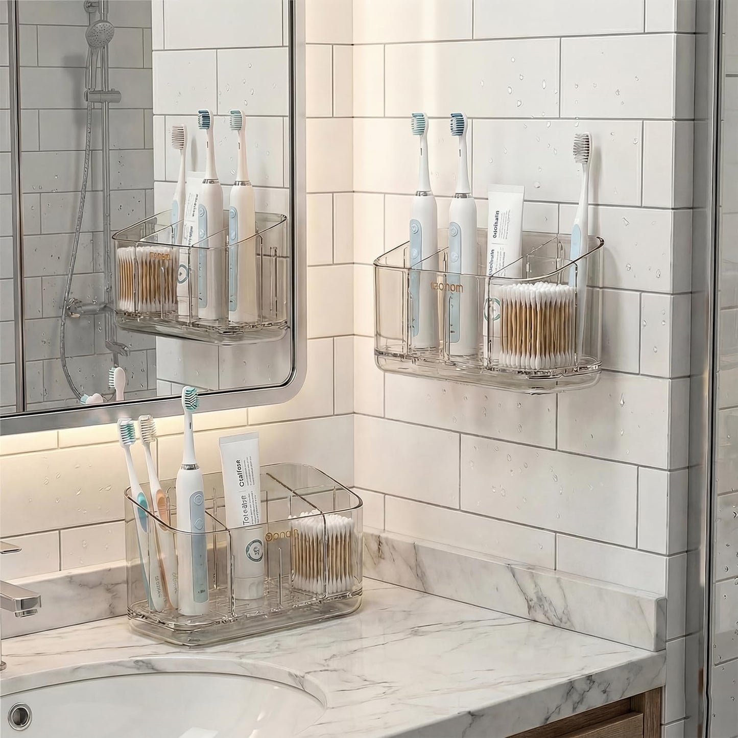 Toothbrush Holder for Bathroom Wall Mounted, 5 Slots Acrylic Toothbrush and Toothpaste Organizer Removable Dividers, Large Capacity Electric Toothbrush Holder for Family Bathroom Accessories, Clear