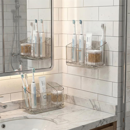 Toothbrush Holder for Bathroom Wall Mounted, 5 Slots Acrylic Toothbrush and Toothpaste Organizer Removable Dividers, Large Capacity Electric Toothbrush Holder for Family Bathroom Accessories, Clear