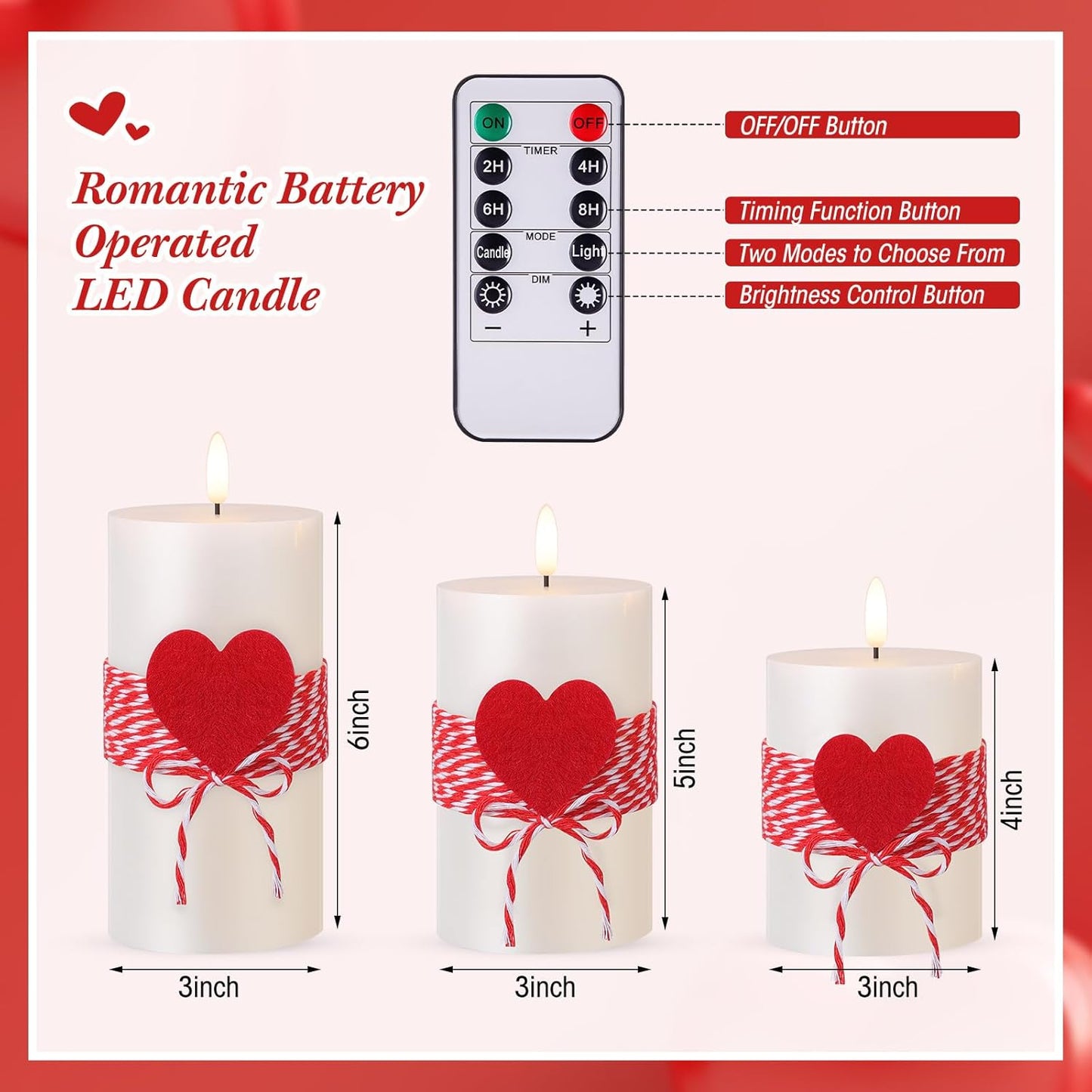 4th of July 4" 5" 6" Flameless Pillar Candles with Remote, Set of 3 Patriotic Red White Blue Battery Operated LED Candle with Star Felt, Independence Day Decorations for Home Party Table Fireplace