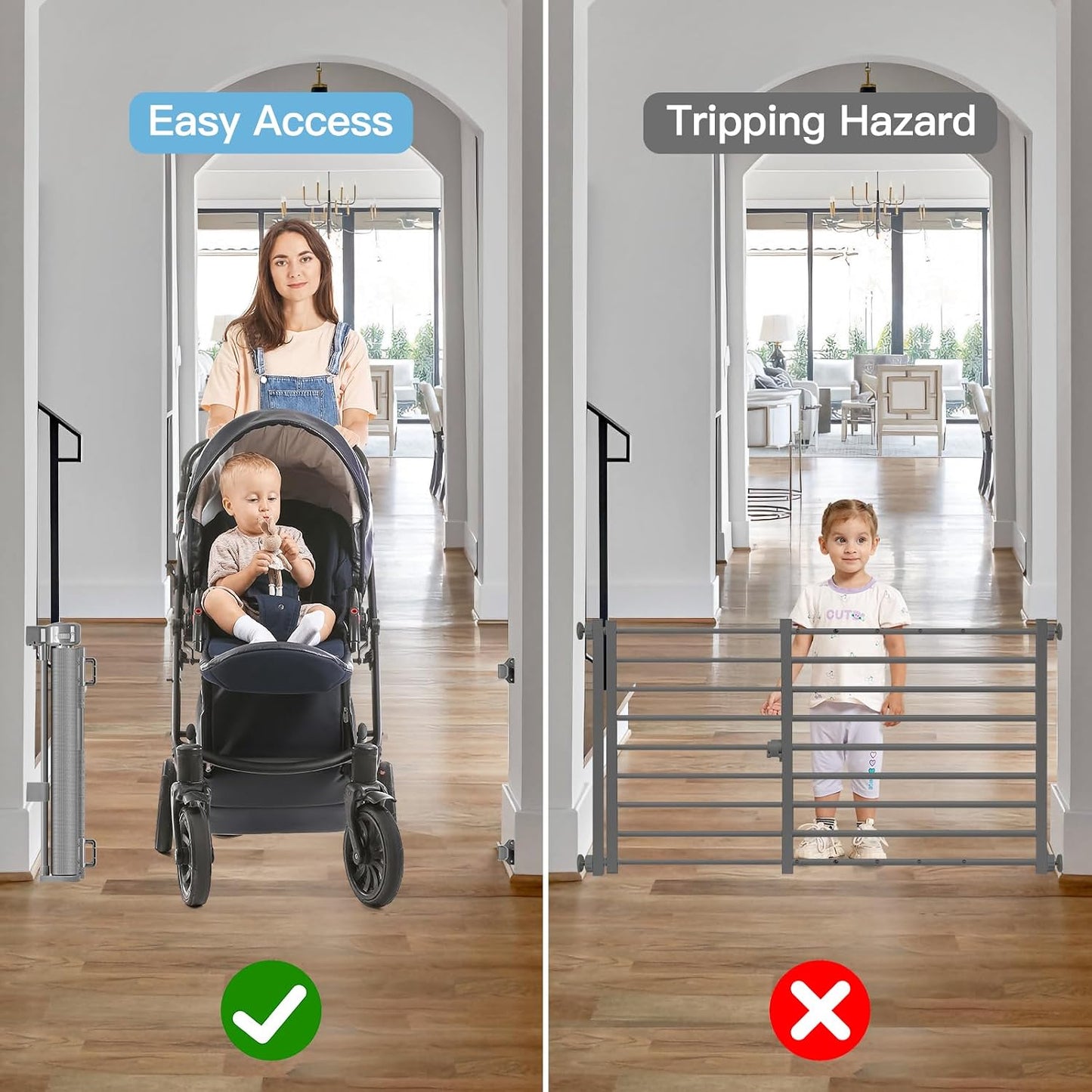 Short Dog Gate 0"-39" Wide Narrow Baby Gate 24” Tall Retractable Short Pet Gate to Step Over Short Baby Gate for Doorway, Low Pet Gate Indoor Doggie Gates Mesh Puppy Gate for Stairs, Black