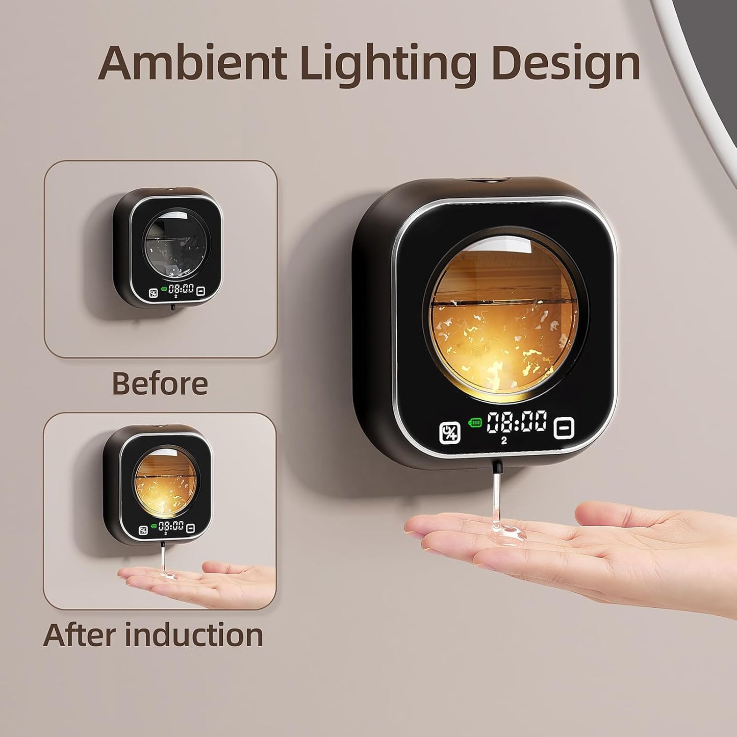 Automatic Foaming Soap Dispenser, Wall Mounted Soap Dispenser, 320ML Electric Smart Touchless Rechargeable, 5 Adjustable Foam Levels, No-Drill Waterproof for Bathroom, Kitchen, Office (Black)