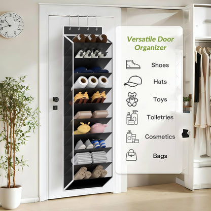 KEEPJOY Over the Door Shoe Organizer, Hanging Shoe Organizer with 4 Hooks, Shoe Holder with 14 Mesh Pockets Closet Door Shoe Storage Bag (White-2Pack)
