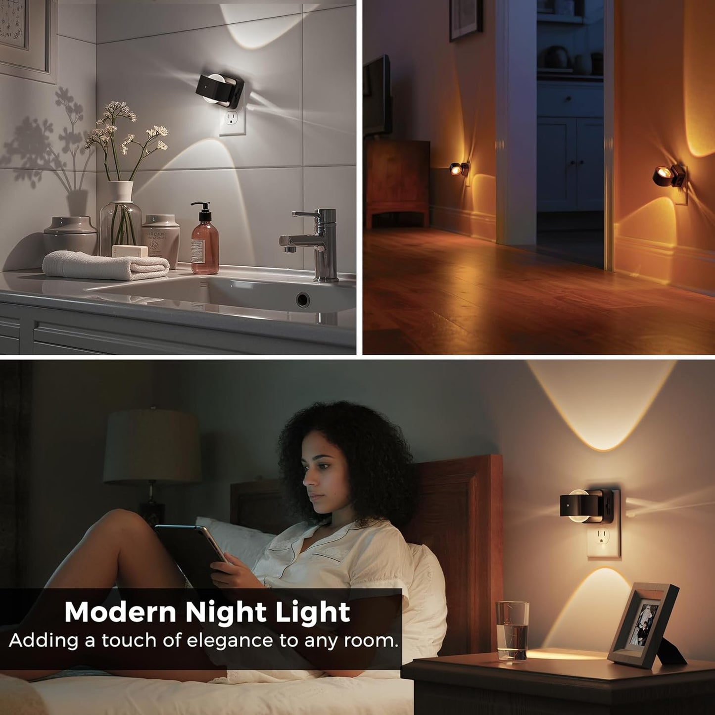 L LOHAS LED Night Light Projector, Night Lights Plug into Wall, Dusk to Dawn Sensor, 180°Rotating Nightlight for Kids, 0-150LM Dimmable Soft White Ambient Lighting for Bathroom, Decor, Gifts, 2 Pack