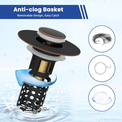 Universal Bathroom Sink Drain Strainer Hair Catcher, Brushed Nickel | Upgraded with Removable Stainless Steel Filter Basket, 3 in 1 Pop Up Sink Stopper for 1.1''~2.36'' Sink Basin Hole