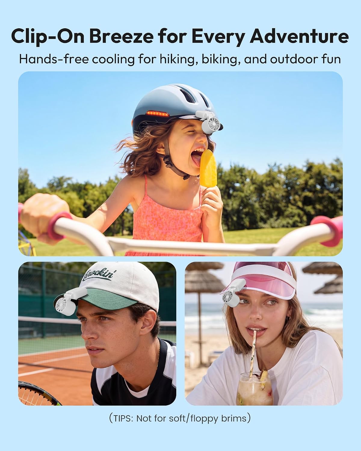 Gaiatop Mini Clip on Fan Portable, 180° Adjustable Personal Hat Fan Clip On, 3-in-1 Hands-Free Mini Portable Fans, Only 2.4 oz, 3-Speed Rechargeable, Outdoor Sports Travel Essentials, Women Men, Black