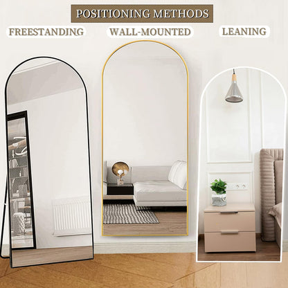 OGCAU Floor Full Length Mirror, 56"x20" Arched Full Body Mirror, Hanging or Leaning, Standing, Wall Mounted with Aluminum Frame for Bedroom Living Room, White