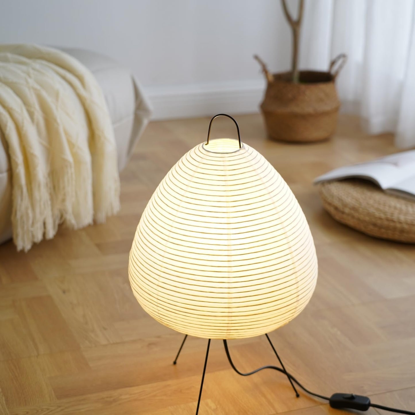 Japanese Noguchi Inspired Table Lamp Zen Rice Paper Lantern with Warm Light for Bedroom Living Room or Office Modern Japandi Decor(Segment)