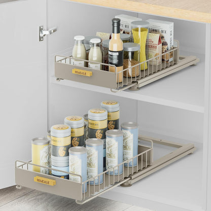 2 Pack Under Sink Organizer with Ball Bearing Sliding Drawer, Heavy Duty Pull Out Cabinet Organizer, 2 Tier Adjustable Storage Rack for Kitchen Bathroom, Space Saving Design, White
