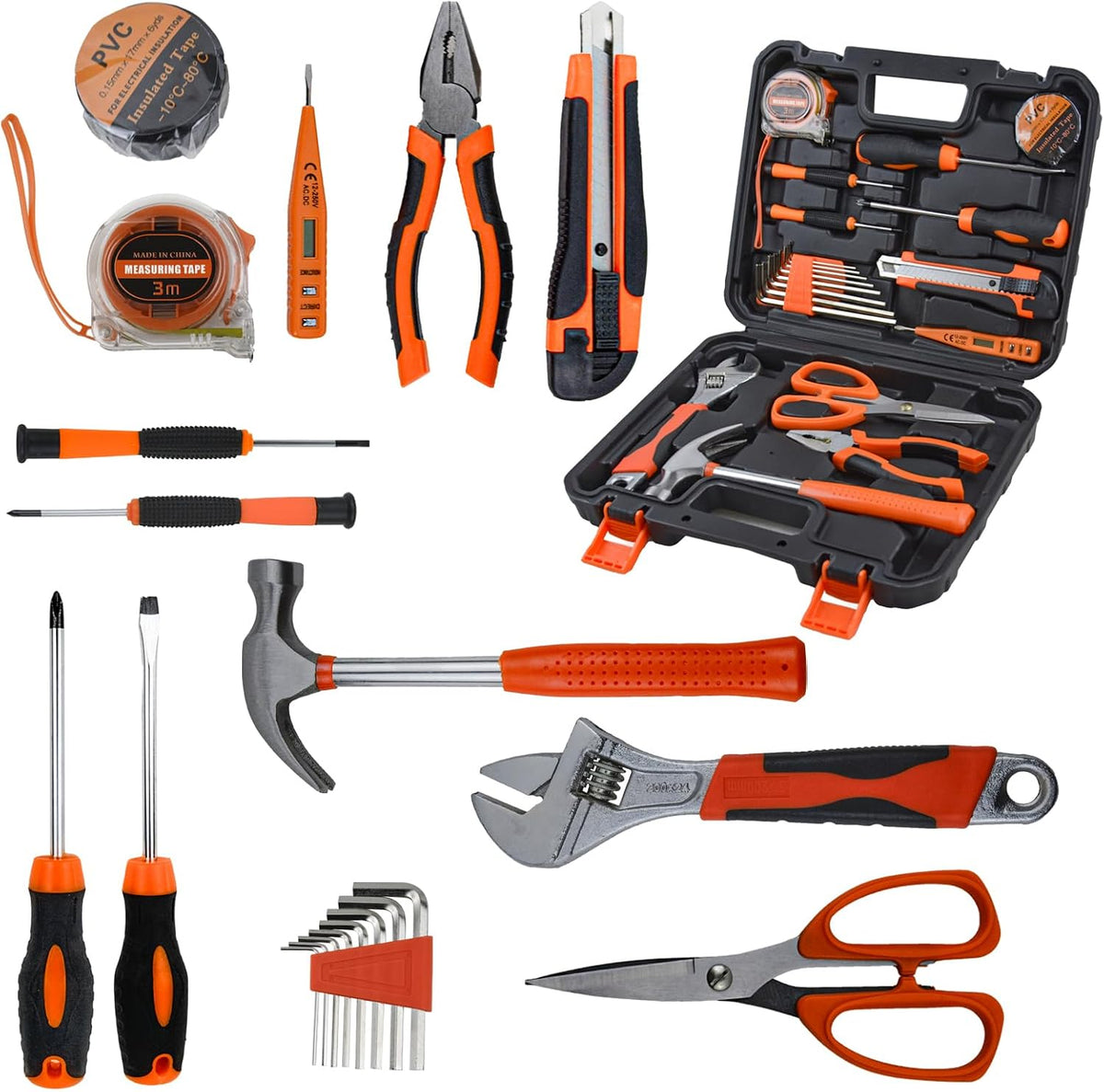 Tool Kit Basic Home Repair Tool Set,General Household Tool Kit with Plastic Tool box,Perfect for Outdoor working,Office & College Dorm.Tools mainly include hand saw,wrench,hammer,Screwdriver