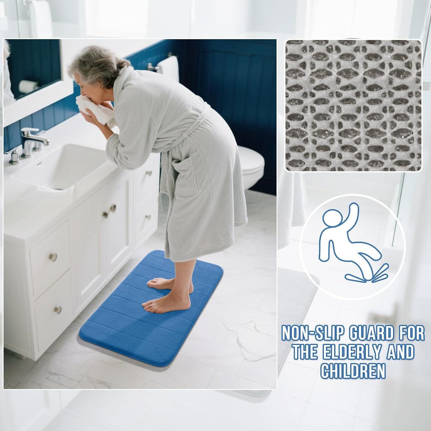 Yimobra Memory Foam Bath Mat, Super Soft Absorbent Bathroom Rug Non Slip, Quick Dry, Machine Washable Floor Carpet for Tub Shower, Home Decor Accessories, 24x17, Grey