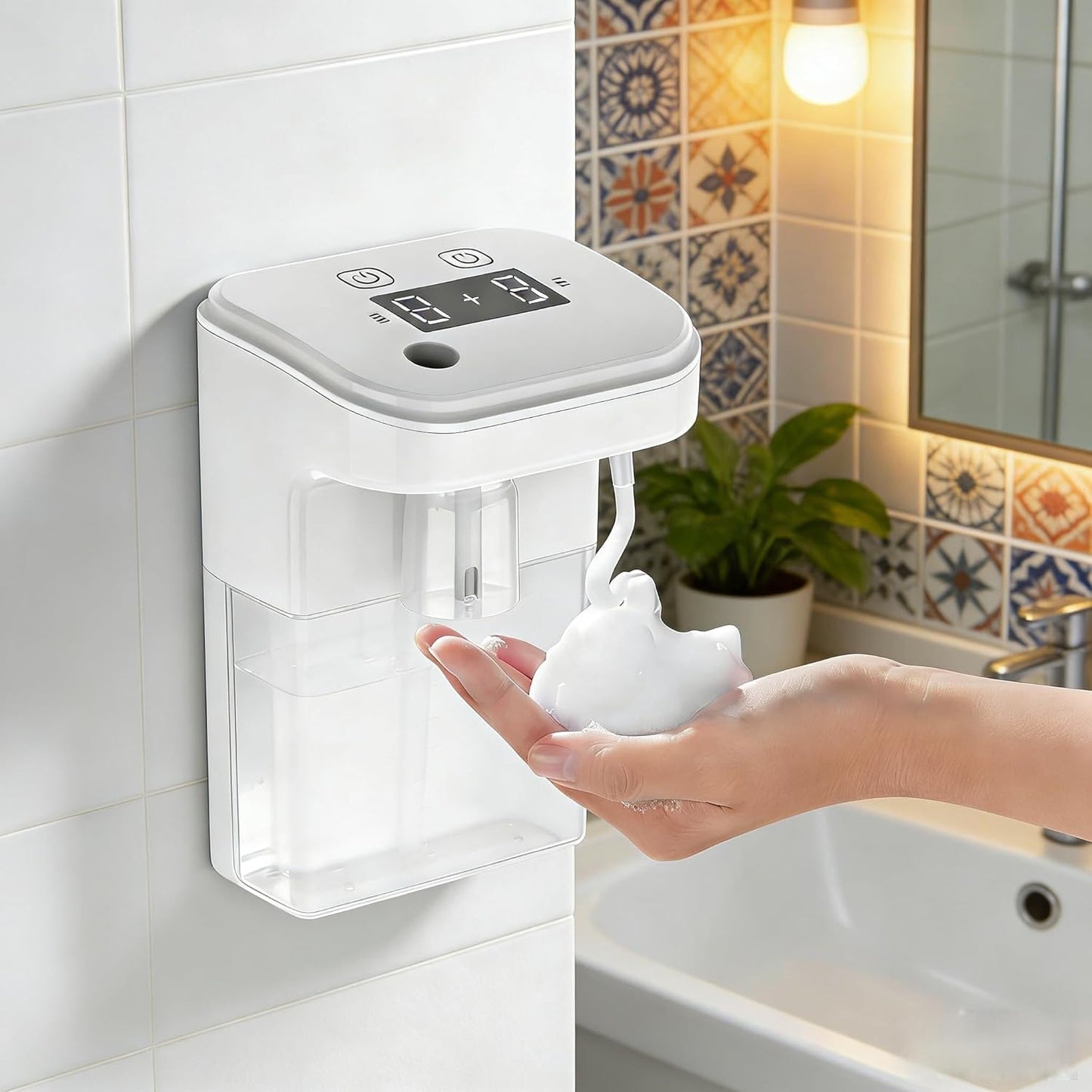 Automatic Soap Dispenser, 12.8oz Touchless Foaming Soap Dispenser, Rechargeable Wall Mounted with 4-Level Adjustable Foam Output, IPX6 Waterproof for Bathroom Kitchen