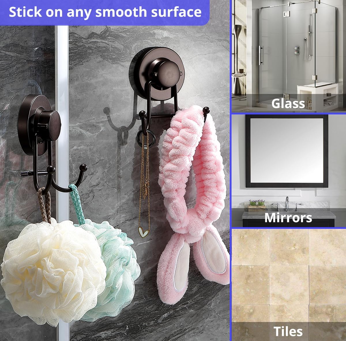 HOME SO Suction Cup Hooks for Shower & Bathroom Towel Holder 1-Pack – Suction Cups Hooks for Hanging Towels, Robes, & Coats - Tiles, Glass Door or Mirror – Shower and Towel Hooks - Chrome, Stainless