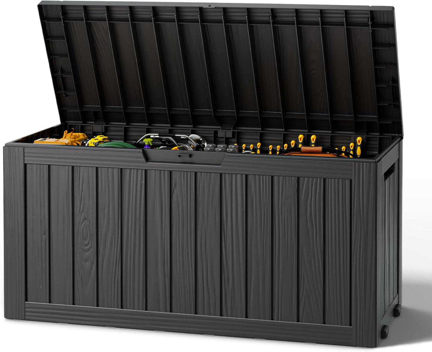 Outdoor Storage Box, Resin Deck Boxes Indoor and outdoor, Waterproof Storage Box Lockable Lid (Black, 85 Gallon)