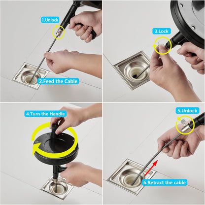 25 Ft Heavy Duty Drain Auger & Plumbing Snake, Sewer Snake for Bathtub, Shower, Sink, Toilet Drain Clog Removal, Manual Drill Pipe Snake Tool with Gloves, Destapa Cañerias Serpiente de Drenaje