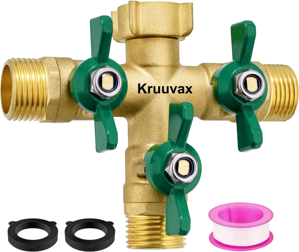 Garden Hose Splitter 2 Way, Heavy Duty Brass Hose Splitter, 3/4" GHT Hose Y Splitter with Shutoff, Full Flow Outdoor Faucet Splitter, Water Hose Y Valve Tap Adapter
