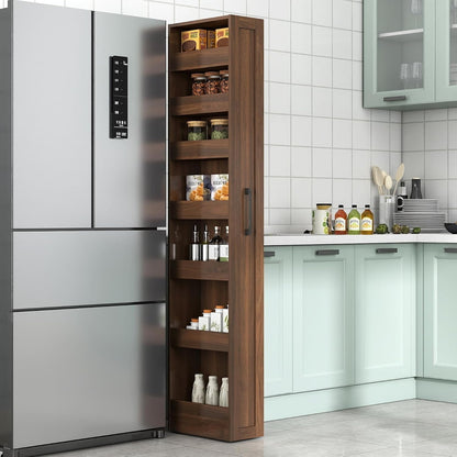 68'' Tall Narrow Storage Cabinet with Handle & Wheels, 7 Tier Pull-Out Kitchen Pantry Cart, Rolling Slim Freestanding Organizers Shelf Spice Rack for Small Spaces (White-Wheels, 7 Tier)
