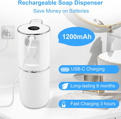 Automatic Soap Dispenser,6-Level Foaming Hand Soap Dispenser,Touchless Dish Soap Dispenser for Kitchen Bathroom,Ipx5 Waterproof,1200mah Rechargeable,12.8oz/380ml,Wall Mount & Countertop