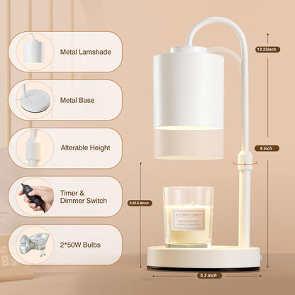 CASTLELIFE Dimmable Candle Warmer Lamp with Timer, Height Adjustable Candle Warmer for Jar Candles, Electric Wax Melt Warmer for Home Decor House Warming Gifts, Birthday Gifts for Women, Black Clear