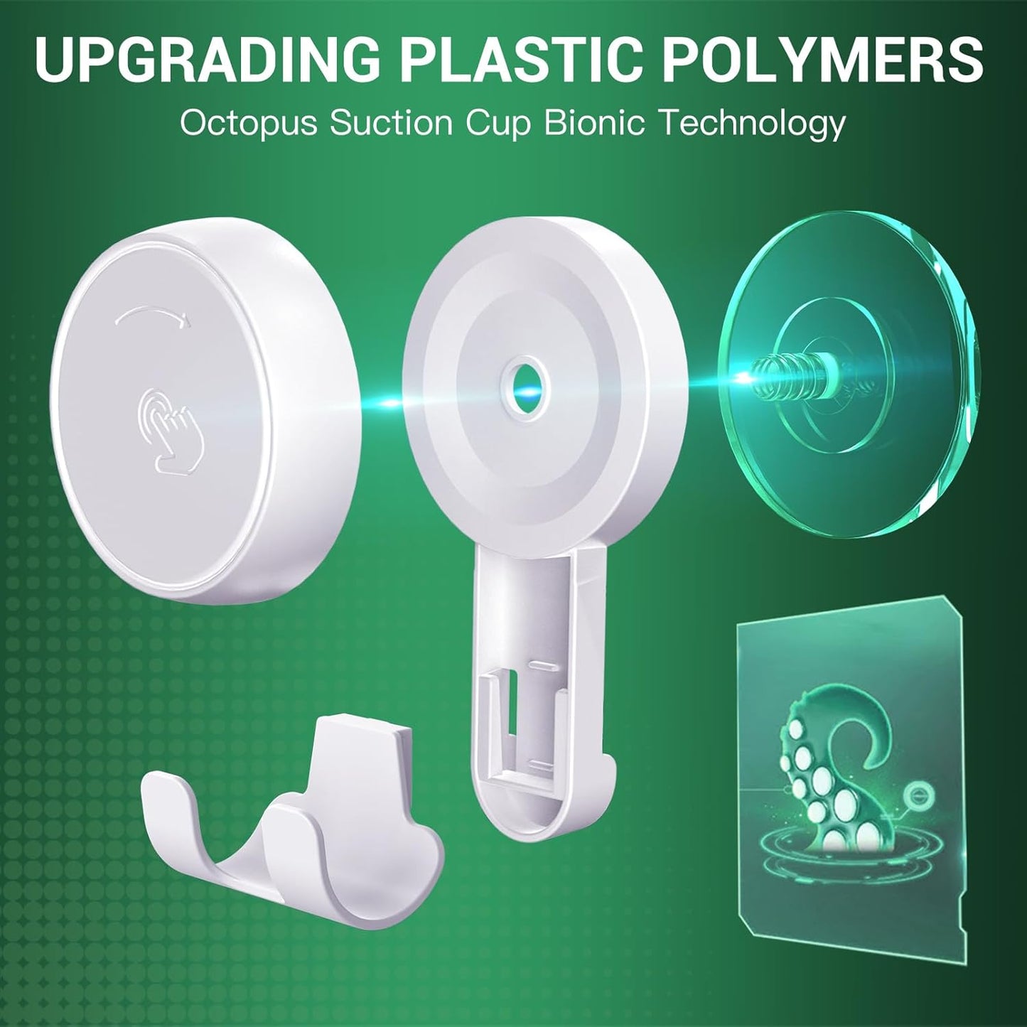 LUXEAR Heavy Duty Waterproof Shower Hooks 2 Pack - Suction Hook, No Drill Damage-Free Removable Reusable Wall Hooks for Bathroom Kitchen Towel Bathrobe Loofah Shower Hooks (Max Load 11LB/5KG)