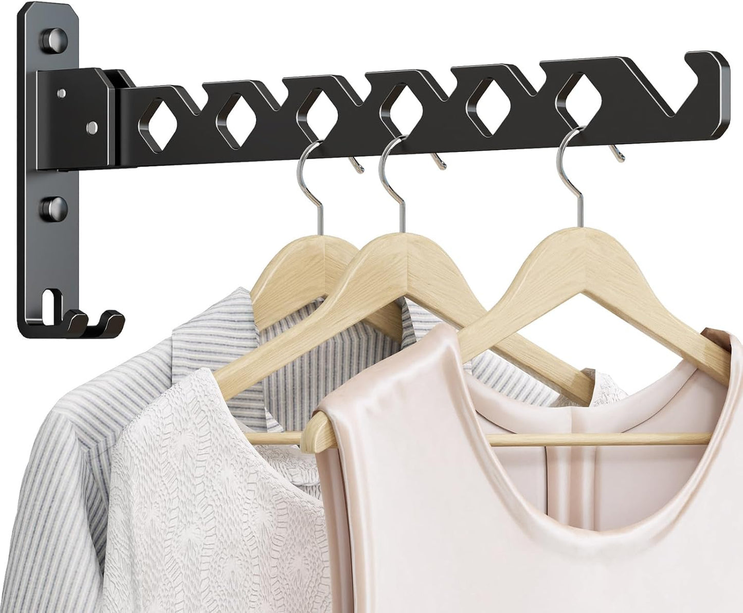 Wall Mounted Clothes Drying Rack, Wall Clothes Hanger Foldable, Laundry Hanger Hook for Bathroom, Wall Clothes Rack Indoor, Perfect for Small Spaces, White