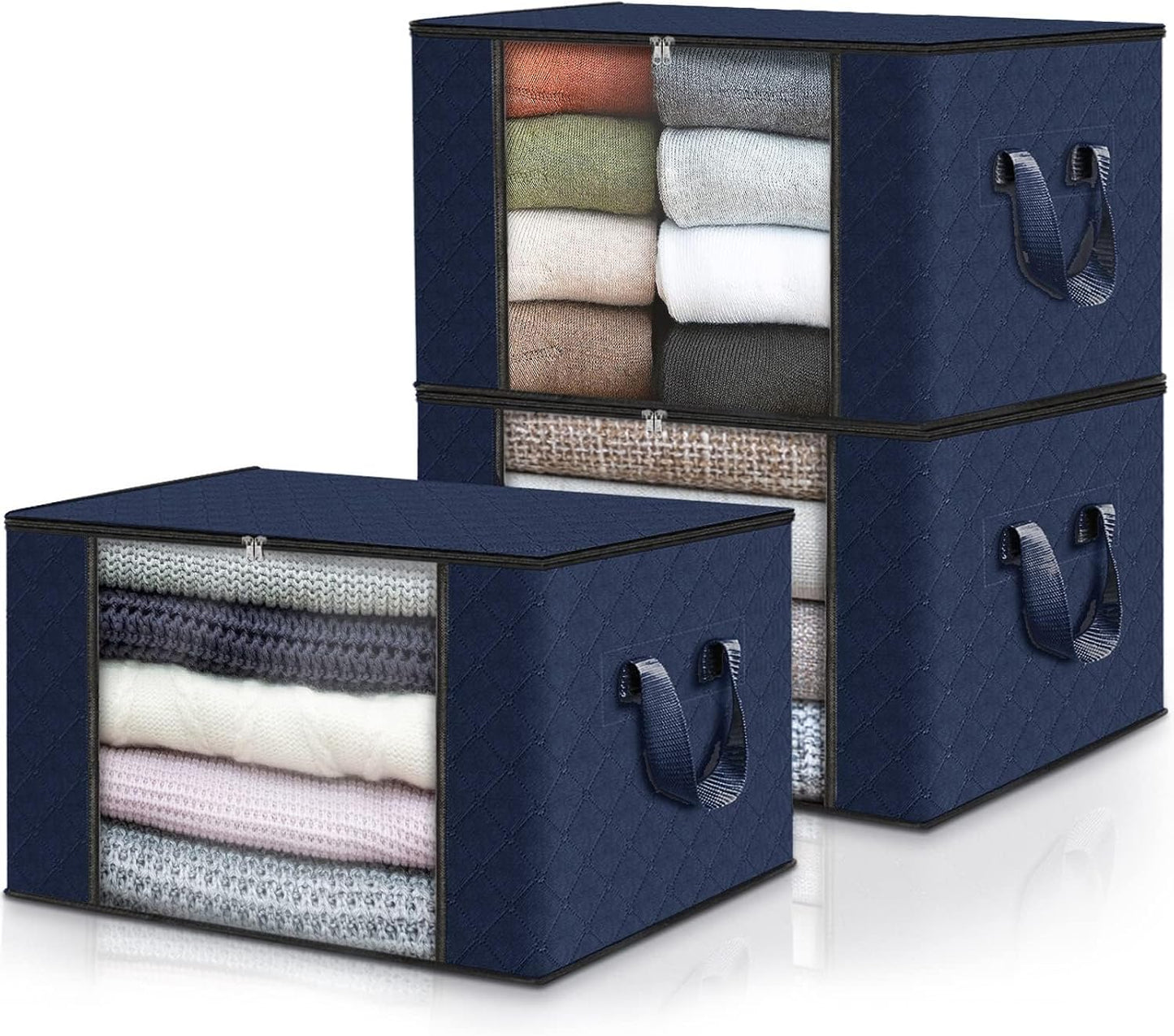 Fab totes 6 Pack Storage Bags for Clothes and Blanket, Foldable Closet Organizers and Storage with Zippers, Clear Window and Handles, Fabric Storage Bins for Sweater, Comforter, Bedding,Linen Sheets