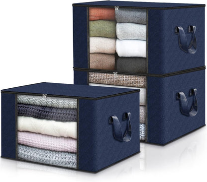 Fab totes 6 Pack Storage Bags for Clothes and Blanket, Foldable Closet Organizers and Storage with Zippers, Clear Window and Handles, Fabric Storage Bins for Sweater, Comforter, Bedding,Linen Sheets