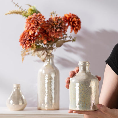 Ceramic Vase Set of 3, Decorative Vases Home Decor Modern Neutral Flower Pampass Boho Vase for Living Room, Table, Mantel, Entryway, Bookshelf, Kitchen, Bedroom, Bathroom - White