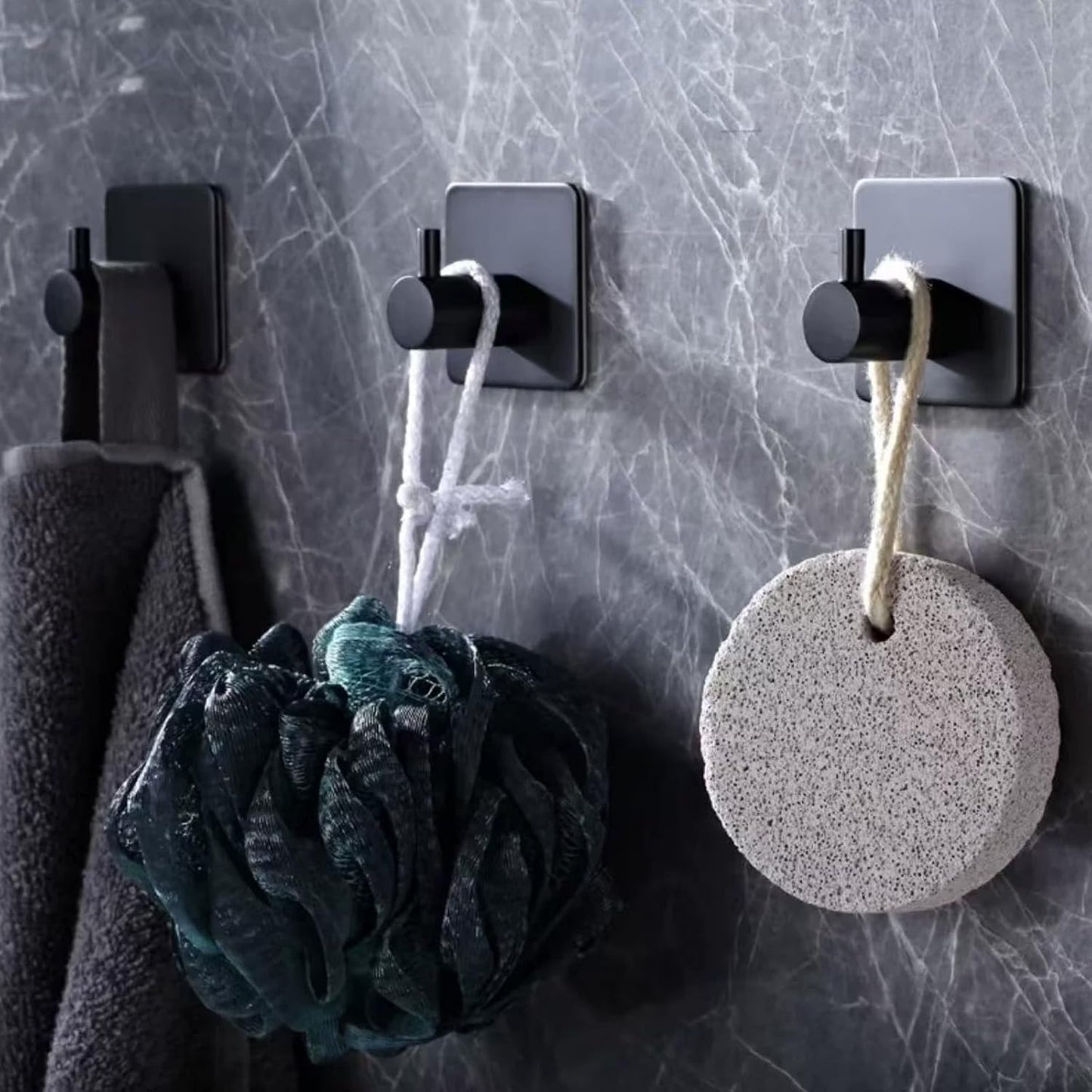 2 Pack Large Heavy Duty Waterproof Adhesive Hooks - Black, Strong Self-Stick Wall Hangers for Hanging Towels, Coats & Keys, Ideal for Bathroom, Kitchen, Door & Outdoor Use