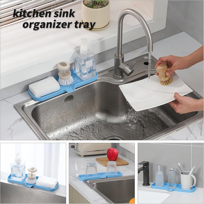MicoYang Silicone Bathroom Soap Dishes with Drain Spout-Bathroom and Kitchen Sink Organizer,Sponge Holder,Dish Soap Tray,Perfect for Dispenser,Scrubber,Bottle,Cup on Sink or Counter-Coffee 4.9"×3.2"