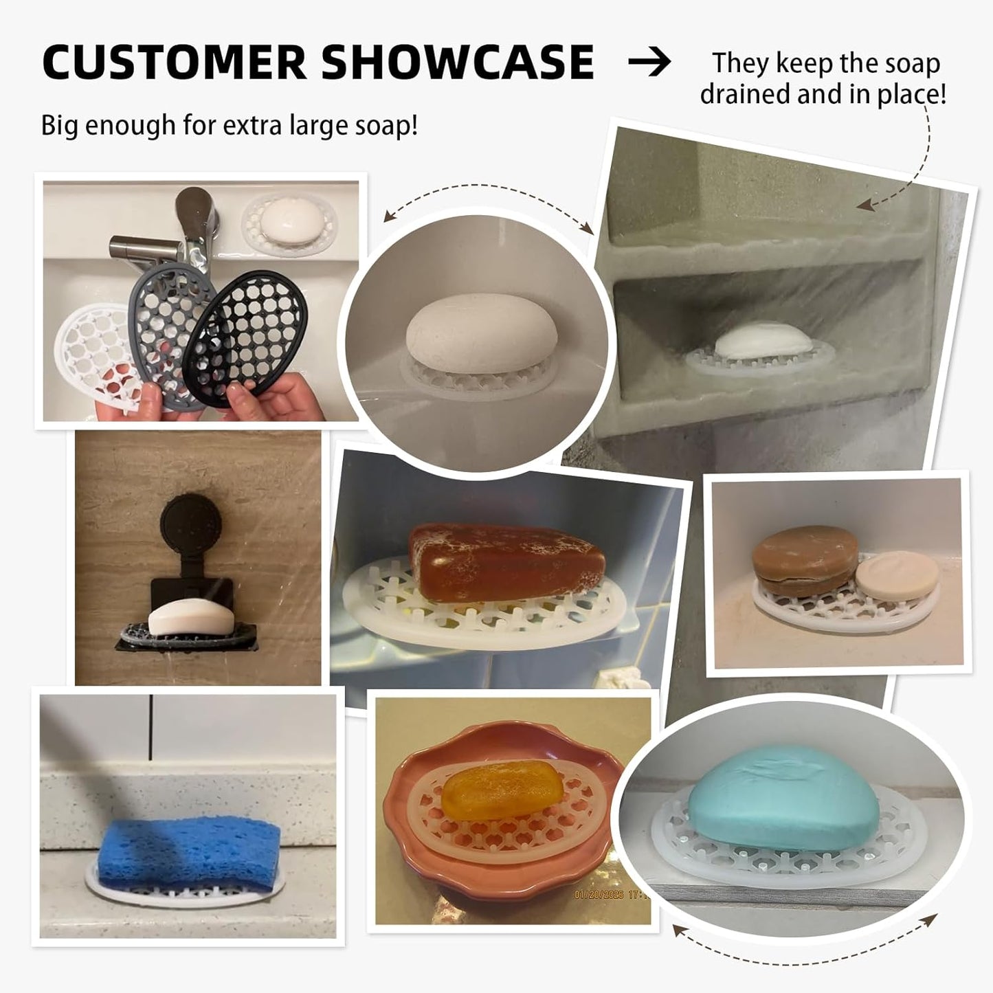 2 Pack Soap Dish for Shower, Non-Slip Silicone Bar Soap Holder with Efficient Drainage Holes for Bathroom Sink, Self Draining Soaps Saver Pad for Shower Niche, Shelf (Translucent- 2Pcs)