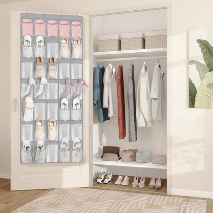 FENTEC 40 Large Pockets Over The Door Shoe Organizer, Mesh Hanging Shoe Organizer Shoe Rack for Closet Mesh Closet Shoe Holder, Over Door Organizer, Shoe Organizer for Wall, Grey, 1 Pack