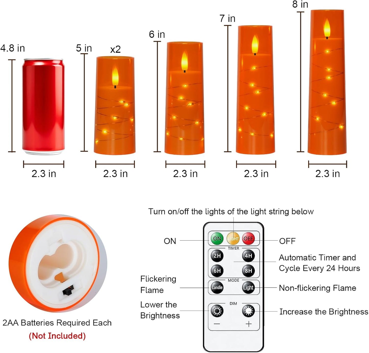 Raycare Flameless Candle with Remote Timer, 3 Flickering Acrylic Battery Operated LED Pillar Candles with Embedded Star String for Christmas, Wedding, Home Table Decor, and as a Gift (Ivory White)