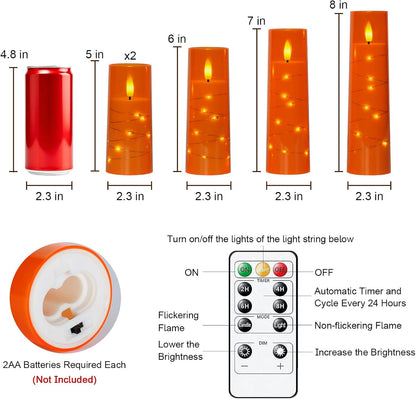 Raycare Flameless Candle with Remote Timer, 3 Flickering Acrylic Battery Operated LED Pillar Candles with Embedded Star String for Christmas, Wedding, Home Table Decor, and as a Gift (Ivory White)