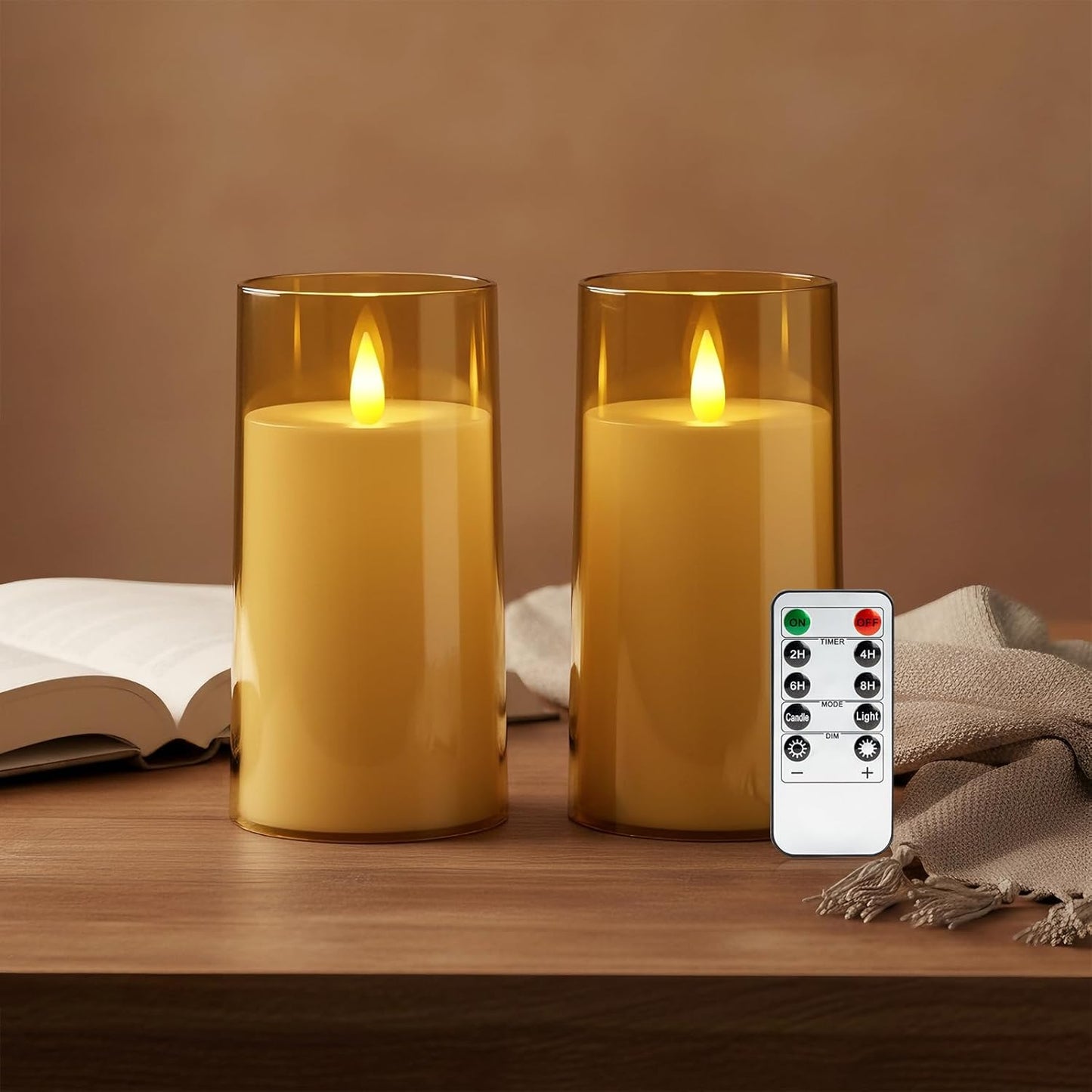 Raycare Flameless Electronic Pillar Candles with Remote Control and Timer- Battery Operated Realistic Flickering LED Fake Candle for Home, Wedding, Valentine's Day, Decor,White,Set of 2(3"x6"6")
