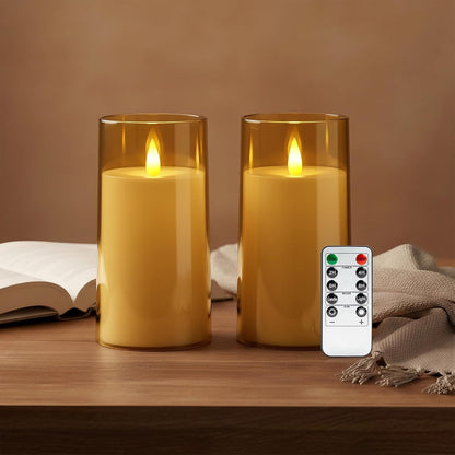 Raycare Flameless Electronic Pillar Candles with Remote Control and Timer- Battery Operated Realistic Flickering LED Fake Candle for Home, Wedding, Valentine's Day, Decor,White,Set of 2(3"x6"6")