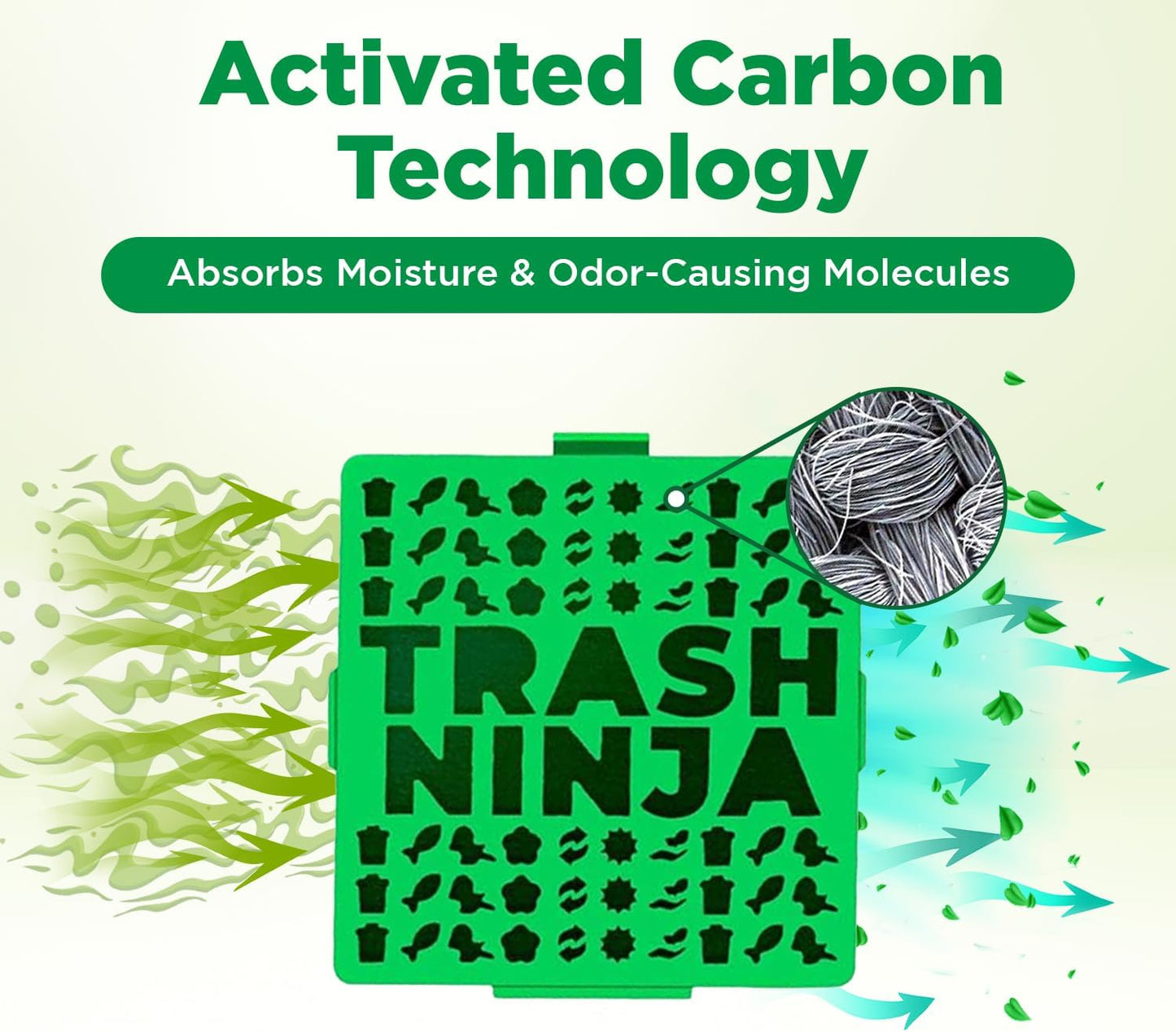 Trash Ninja Trash Odor Eliminator – Long-Lasting Citrus Scent Deodorizer with Activated Charcoal, Stick-On Freshener for Garbage Can, Fridge, Bathroom, Kitchen, and Diaper Pail Odors