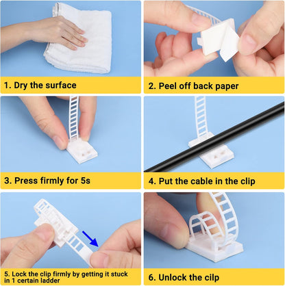 Segarty Cable Clips White, 100 PCS Small Self Adhesive Wire Ties Holder Adjustable Cords Organizer Clamps Ideal Cord Management for Hanging Tidying Wires for PC Desk Car Wall Office Home Outdoors