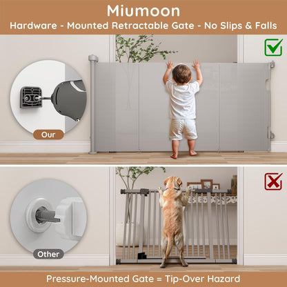 Miumoon One-Hand Operation Retractable Baby Gates, 71 inch Retractable Gate with Reinforced Strip Design to Prevent Crawling Through, 6 FT Retractable Dog Gate for Stairs, Doorways, Hallways