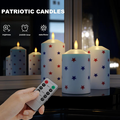White Flameless Pillar Candles, Battery Operated Wax Candles with Remote, Flat Top Flickering Flameless Candles, LED Candle for Home, Wedding, Party Decor, Set of 3, Φ 3" H 4" 5" 6"