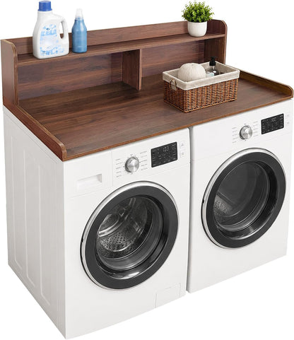 Royxen Laundry Countertop with 2-Tier Shelf Universal Fit, Washer and Dryer Countertop with Storage Space, Shelf Height 11.5 Inches, Solid Wood Core, Oak