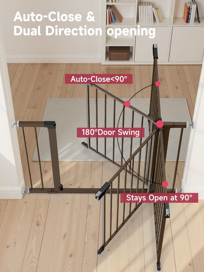 29.5-40.5" Baby Gate for Stairs, Dog Gate for Doorways, Walk Thru Auto Close Metal Baby Safety Gate for The House, Stairs and Doorways, Child Gate Pressure Mounted, Pet Gate for Dog Indoor - Black