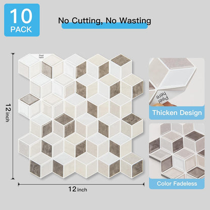 Art3d 10-Sheet Peel and Stick Backsplash Tiles, 12x12 Inch Self-Adhesive 3D Wall Tiles for Kitchen, Bathroom, Countertop - Thickened Waterproof Design (Graphite Gray)