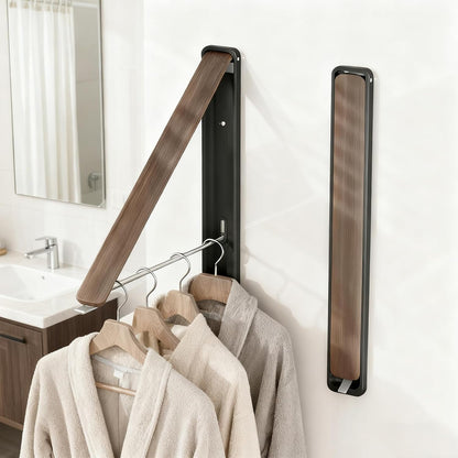 Clothes Drying Rack Wall Mounted for Laundry Balcony RV, Wood Color | Indoor Space Saving Foldable Collapsible Heavy Duty Door Mount