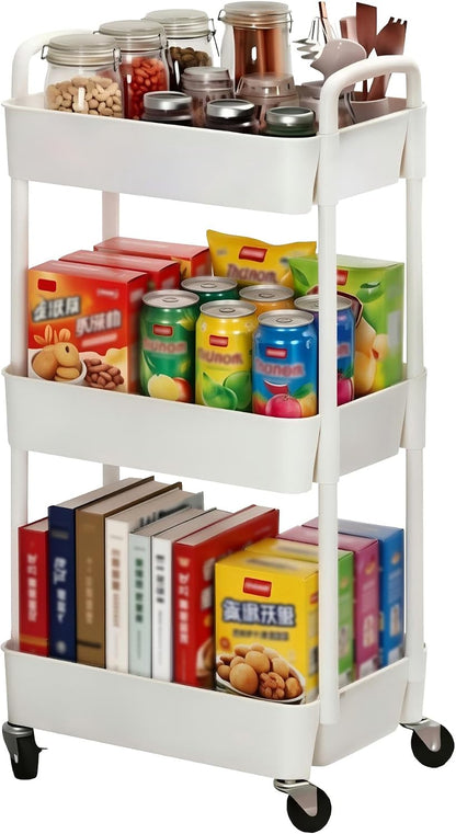 Sywhitta 4-Tier Plastic Rolling Utility Cart with Handle, Multi-Functional Storage Trolley for Office, Living Room, Kitchen, Movable Storage Organizer with Wheels, Black