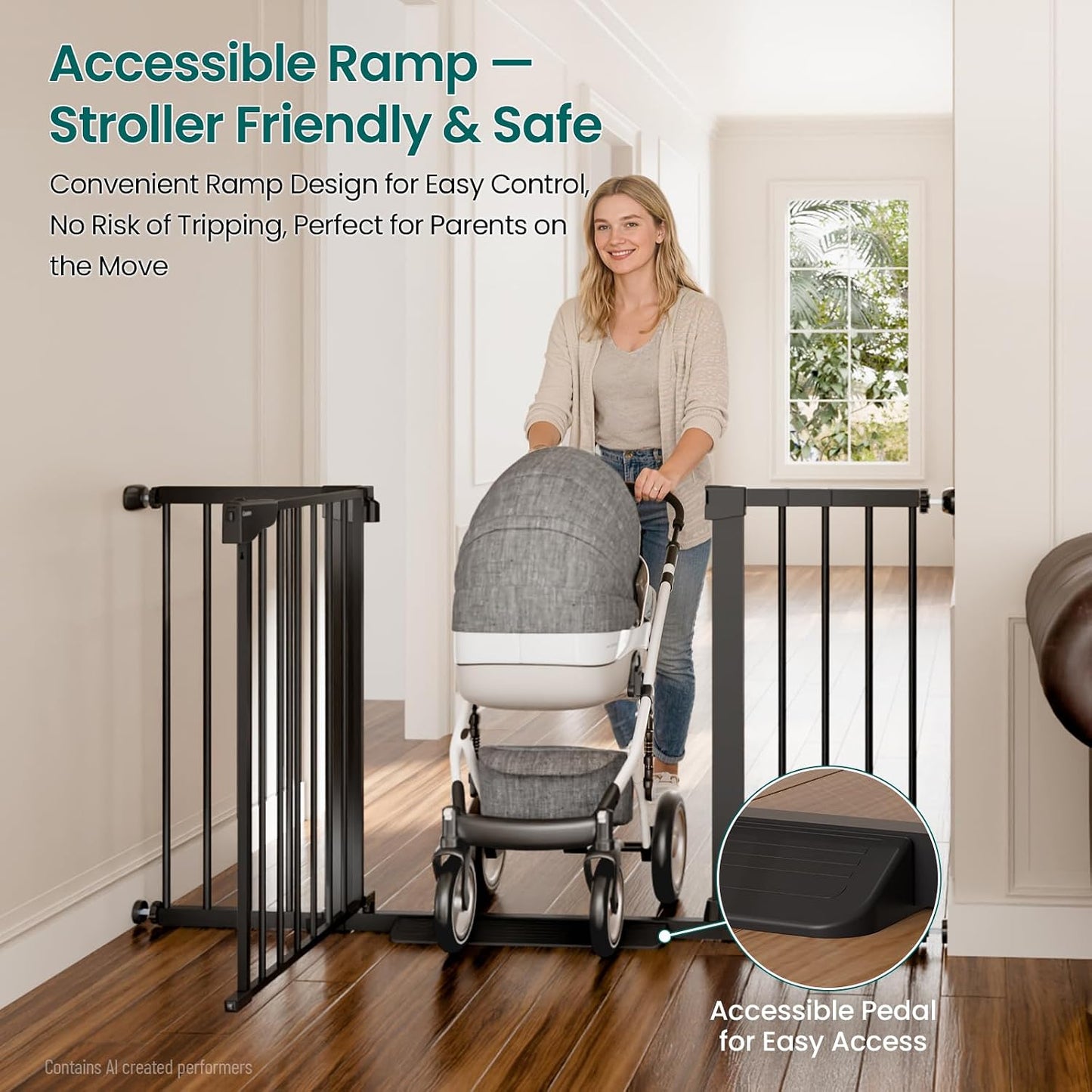 Cumbor 30-46" Baby Gate for Stairs, Mom's Choice Awards Winner-Auto Close Dog Gate for The House, Gifts for Mom, Easy Install Pressure Mounted Pet Gates for Doorways, Black