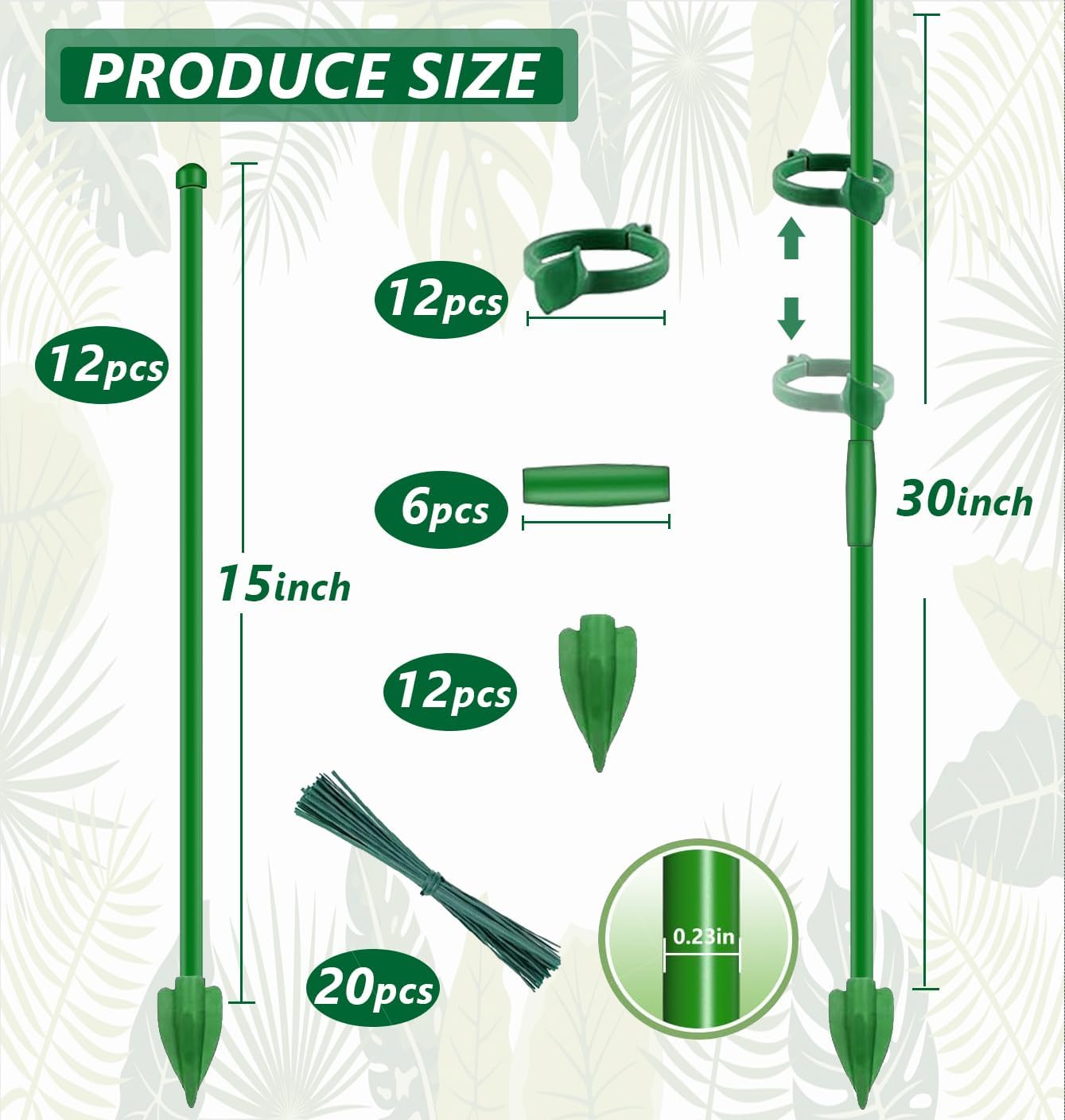 20Pcs Plant Stakes 17inch, Toylin Adjustable Length Plant Support Stake Green Orchid Stick with Clips for Indoor Outdoor,Garden Pole for Potted Orchid Tomato Vegetables