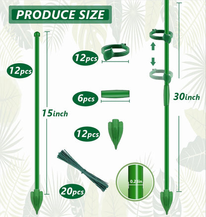 20Pcs Plant Stakes 17inch, Toylin Adjustable Length Plant Support Stake Green Orchid Stick with Clips for Indoor Outdoor,Garden Pole for Potted Orchid Tomato Vegetables
