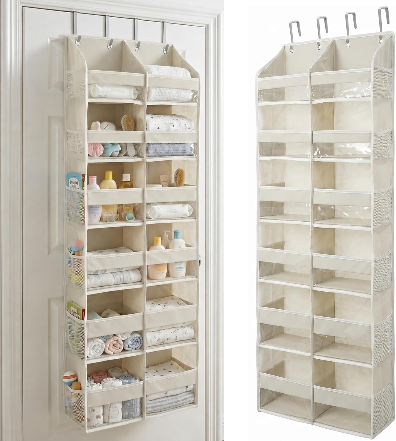 HOMELUX THEORY UPGRADED 6 Tiers Over The Door Organizer Hanging - 100D EXTRA THICK & 50lbs HUGE CAPACITY, 12 Side Mesh Pockets Over The Door Shoe Organizer, Hanging Closet Organizer (Ivory, 1pc)