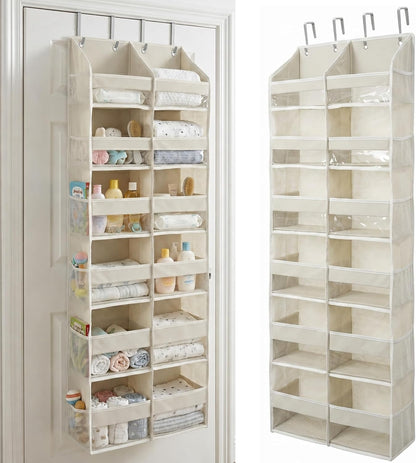 HOMELUX THEORY UPGRADED 6 Tiers Over The Door Organizer Hanging - 100D EXTRA THICK & 50lbs HUGE CAPACITY, 12 Side Mesh Pockets Over The Door Shoe Organizer, Hanging Closet Organizer (Ivory, 1pc)