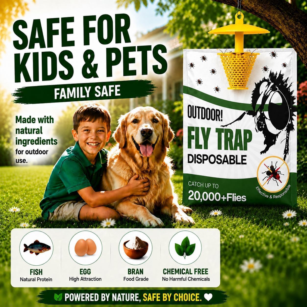 Fly Traps Outdoor 9 Pack, High-Capacity Disposable Water-Activated Hanging Bags - Outdoor Protection Pouches for Horse Stables, Barns, Ranches and Yards